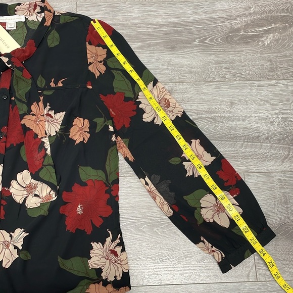 NWT Monteau Los Angeles Black Floral Long Sleeve Blouse XL - Picture 11 of 16